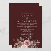 フローラエレガントブルゴーニュ結婚式招待状 招待状 (正面/裏面)