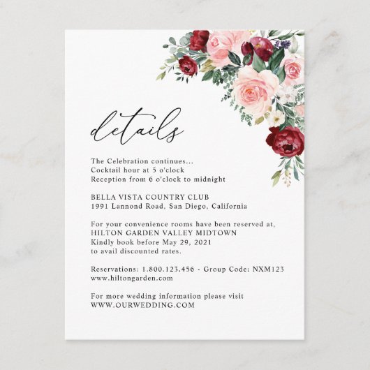 フローラエレガントブルゴーニュ赤面結婚詳細 エンクロージャーカード (正面)