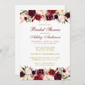 フローラエレガントブルゴーニュ金ゴールドブライダルシャワーW 招待状 (正面/裏面)