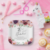 フローラエレガントブルゴーニュ・ピンク70th誕生日パーティー ペーパープレート (パーティー)