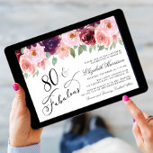 フローラエレガントブルゴーニュ・ピンク80th誕生日パーティー 招待状