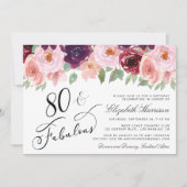 フローラエレガントブルゴーニュ・ピンク80th誕生日パーティー 招待状 (正面)