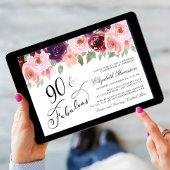 フローラエレガントブルゴーニュ・ピンク90th誕生日パーティー 招待状