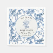フローラエレガントブルーとホワイトウェディングレセプション スタンダードカクテルナプキン (正面)