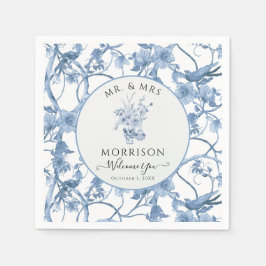 フローラエレガントブルーとホワイトウェディングレセプション スタンダードカクテルナプキン