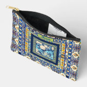 フローラエレガントブルーのタイルの尖状モノグラム アクセサリーポーチ (見開き)