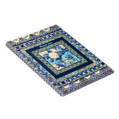 フローラエレガントブルーのタイルの尖状モノグラム ノートブック (右側)