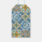 フローラエレガントブルーのタイルchinoiserieモノグラムノート ギフトタグ (裏面)