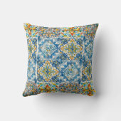 フローラエレガントブルーのタイルchinoiserieモノグラムノート クッション (裏面)