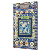 フローラエレガントブルーのタイルchinoiserieモノグラムノート クリップボード (左)