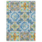 フローラエレガントブルーのタイルchinoiserieモノグラムノート クリップボード (裏面)