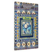 フローラエレガントブルーのタイルchinoiserieモノグラムノート クリップボード (右)