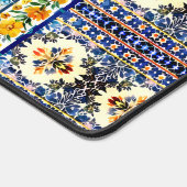 フローラエレガントブルーのタイルchinoiserieモノグラムノート デスクマット (コーナー)