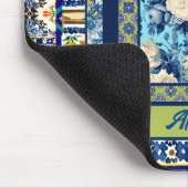 フローラエレガントブルーのタイルchinoiserieモノグラムノート マウスパッド (コーナー)