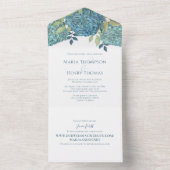 フローラエレガントブルーアジサイ結婚のウェブサイト オールインワン招待状 (内側)