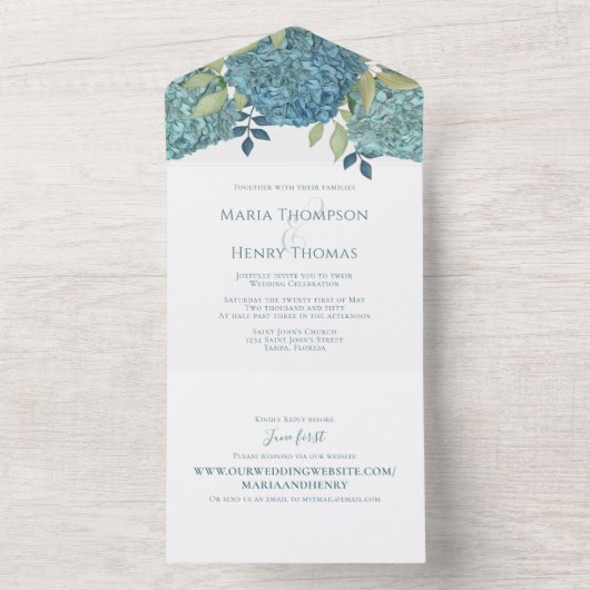 フローラエレガントブルーアジサイ結婚のウェブサイト オールインワン招待状