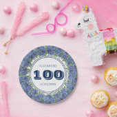 フローラエレガントブルーアジサイ100thバースデーパーティー ペーパープレート (パーティー)