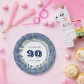フローラエレガントブルーアジサイ90th誕生日パーティー ペーパープレート (パーティー)