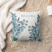 フローラエレガントブルーウォーターカラーガーデンデルフィニウム クッション (ブランケット)