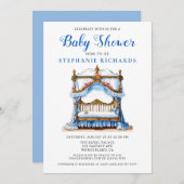 フローラエレガントブルークリブベビーシャワー 招待状 (正面/裏面)