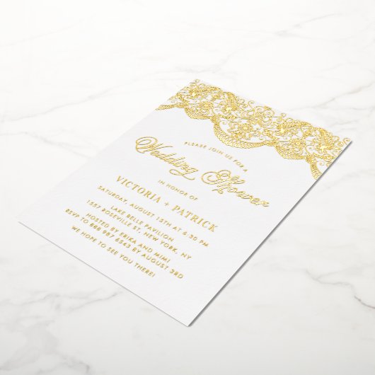 フローラエレガントブロケードレースウェディングシャワー 箔招待状 (回転した状態)