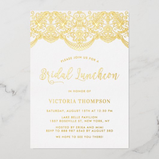 フローラエレガントブロケードレースブライダルルンチョン 箔招待状 (正面)