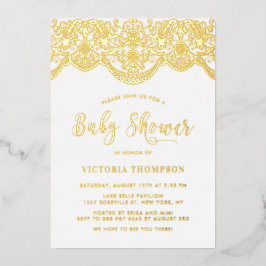 フローラエレガントブロケードレース赤ちゃんシャワー 箔招待状