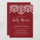フローラエレガントブロケードレース赤ベビーシャワー 招待状 (正面/裏面)