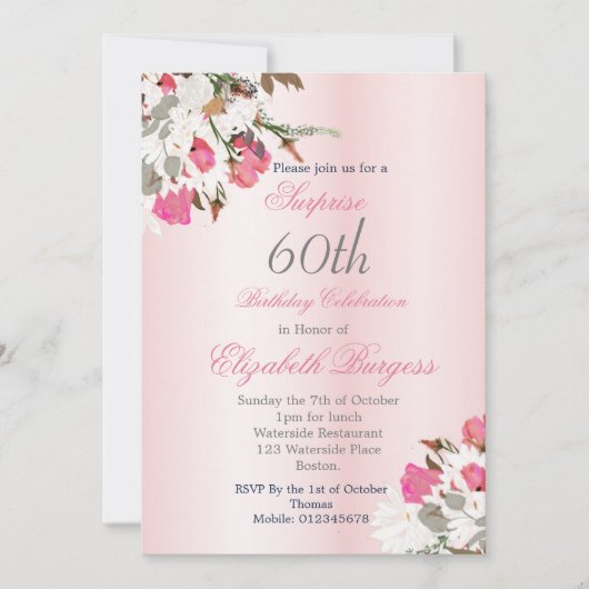 フローラエレガントブーケピンク60誕生日 招待状 (正面)