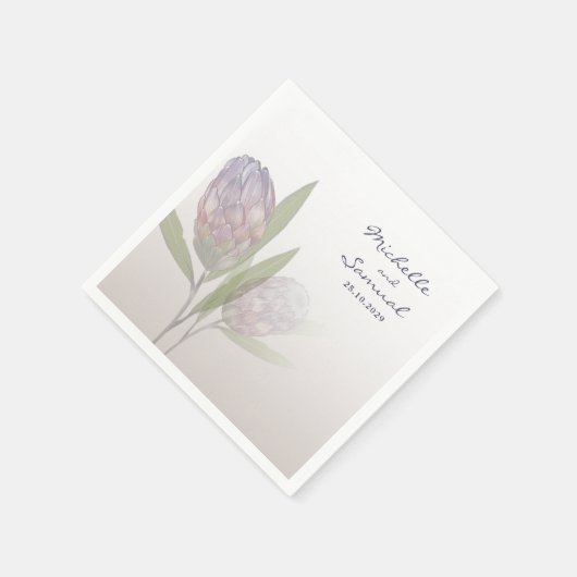 フローラエレガントプロテアパープルベージュ結婚ズナプキン スタンダードカクテルナプキン (角)