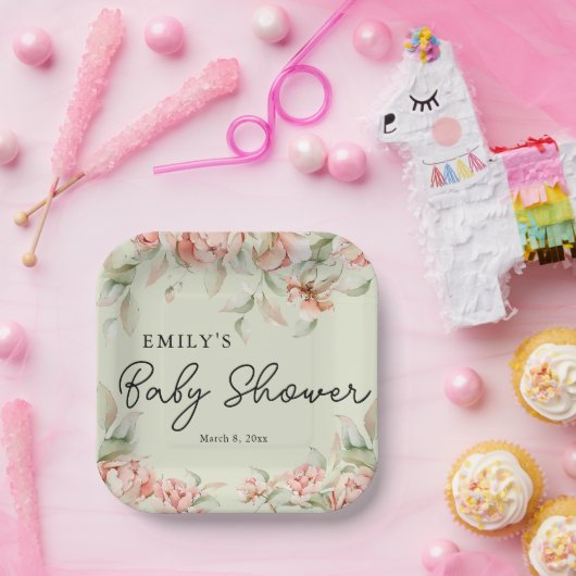 フローラエレガントベビーの開花ベビーシャワー ペーパープレート (パーティー)