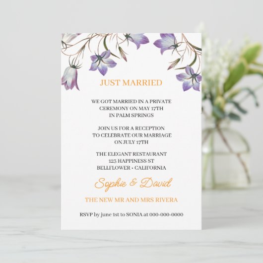 フローラエレガントベルフラワーたった今結婚しました結婚ズ 招待状 (スタンド正面)