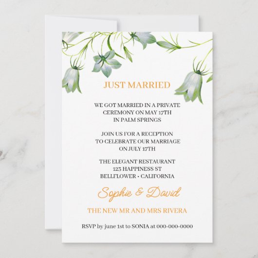 フローラエレガントベルフラワーたった今結婚しました結婚ズ 招待状 (正面)