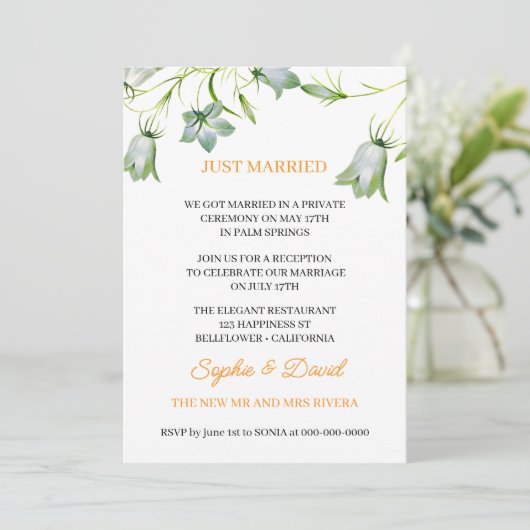 フローラエレガントベルフラワーたった今結婚しました結婚ズ 招待状 (スタンド正面)