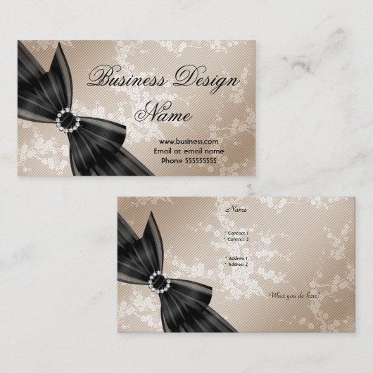 フローラエレガントベージュブロッサムブラックダイヤモンドボウ 名刺 (正面/裏面)