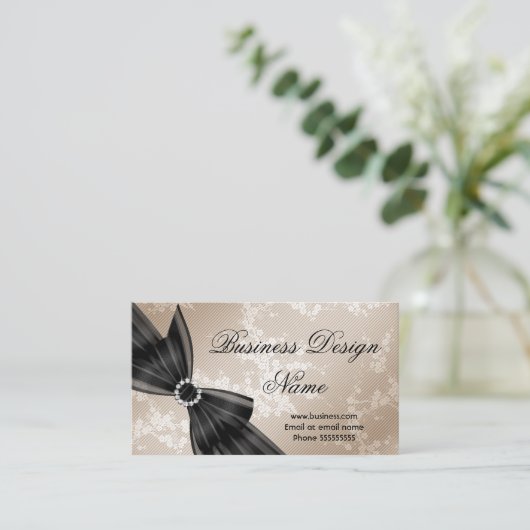 フローラエレガントベージュブロッサムブラックダイヤモンドボウ 名刺 (スタンド正面)