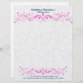 フローラエレガントホットピンクレースとホワイトダマスク レターヘッド (正面/裏面)