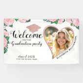 フローラエレガントホワイトとピンクの卒業へようこそ 横断幕 (横)