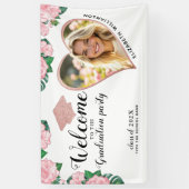 フローラエレガントホワイトとピンクの卒業へようこそ 横断幕 (縦)