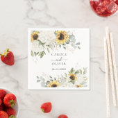 フローラエレガントホワイトアジサイひまわり結婚の花 スタンダードカクテルナプキン (インサイチュ)