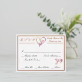 フローラエレガントホワイトウェディングRSVPバラ金ゴールド 箔招待状ポストカード (立ち正面)