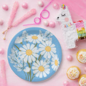 フローラエレガントホワイトデイジーオンブルー ペーパープレート (パーティー)
