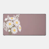 フローラエレガントホワイトデイジーオンローズブラウン デスクマット (正面)