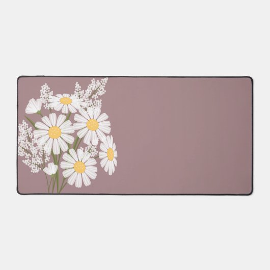 フローラエレガントホワイトデイジーオンローズブラウン デスクマット (正面)
