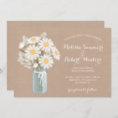 フローラエレガントホワイトデイジーズ結婚メイスン 招待状 (正面/裏面)