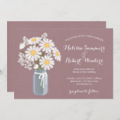 フローラエレガントホワイトデイジーズ結婚メイスン 招待状 (正面/裏面)