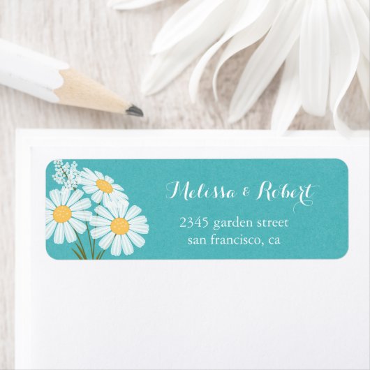 フローラエレガントホワイトデイジーブケ結婚ス ラベル (インサイチュ)