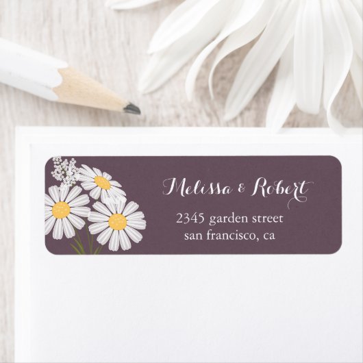 フローラエレガントホワイトデイジーブケ結婚ス ラベル (インサイチュ)