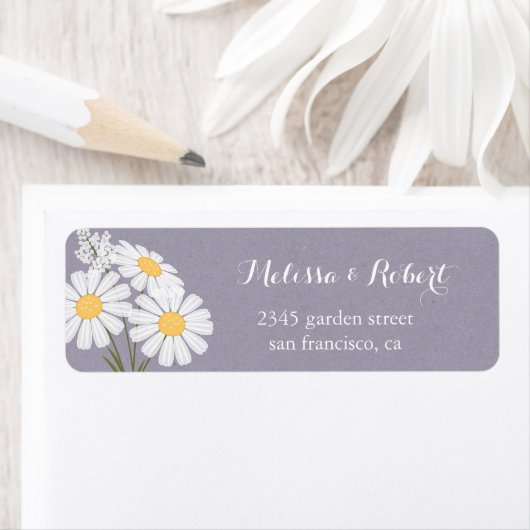 フローラエレガントホワイトデイジーブケ結婚ス ラベル (インサイチュ)