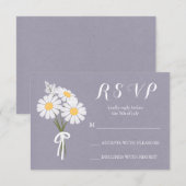 フローラエレガントホワイトデイジーブーケRSVP結婚の 出欠カード (正面/裏面)